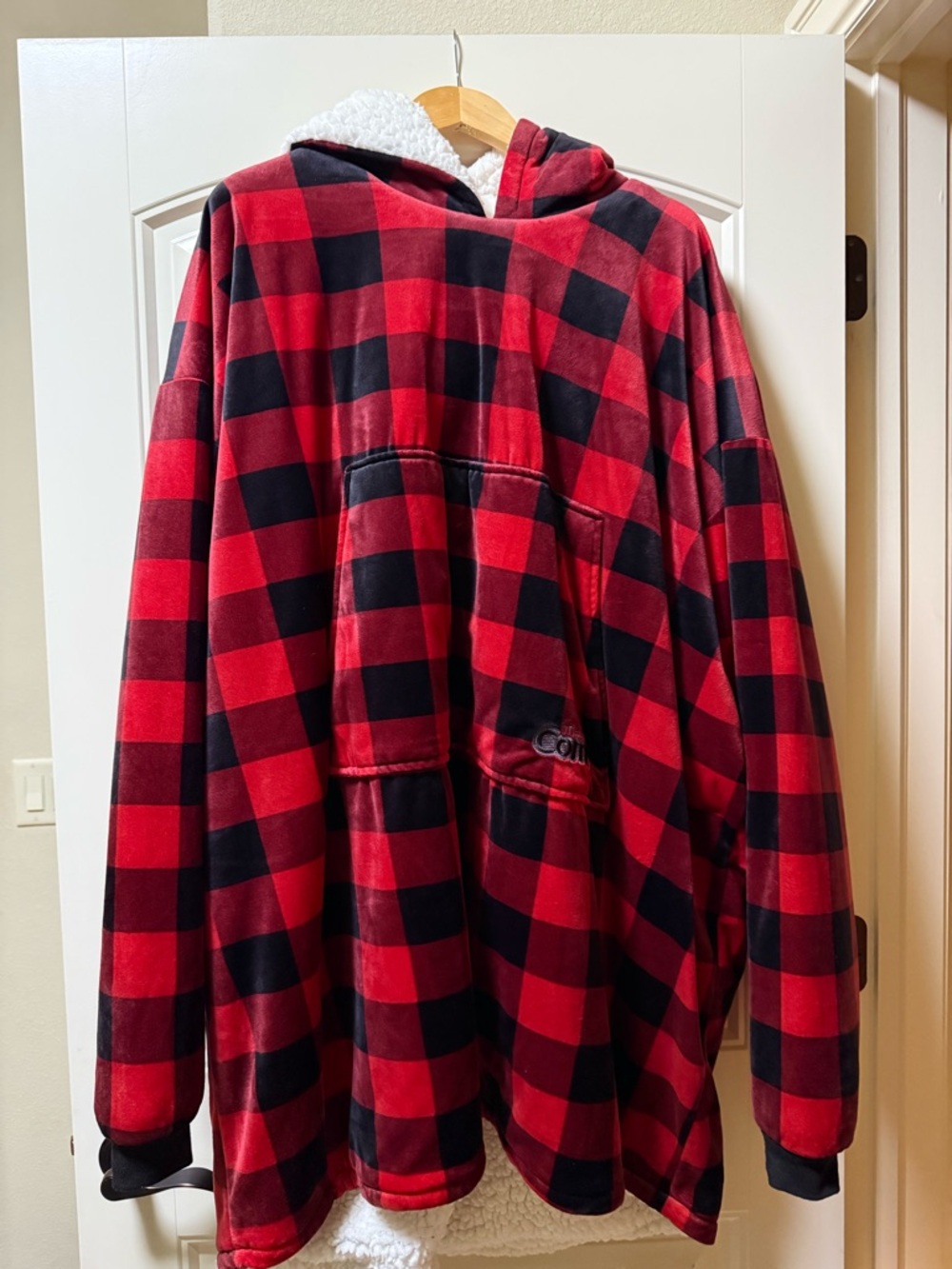 The Comfy Red and Black Buffalo Plaid Hooded Blanket